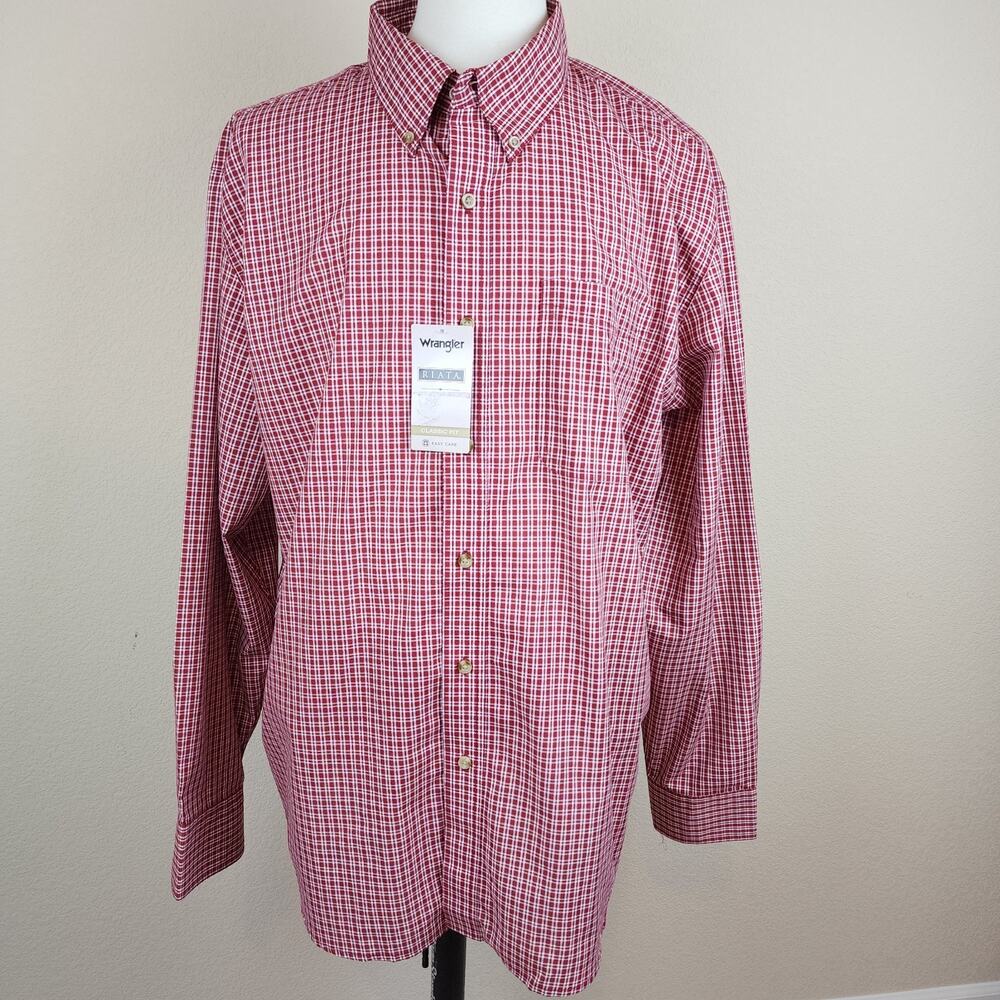 Wrangler Riata Men’s Long Sleeve Button Up Red Plaid XXL 2XL Cotton Blend New